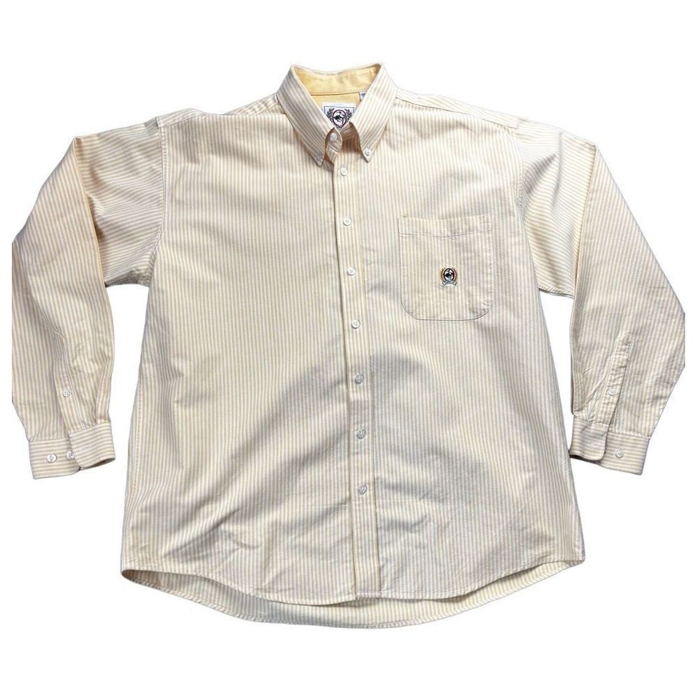 Cinch long sleeve pale yellow and white striped  shirt size xl